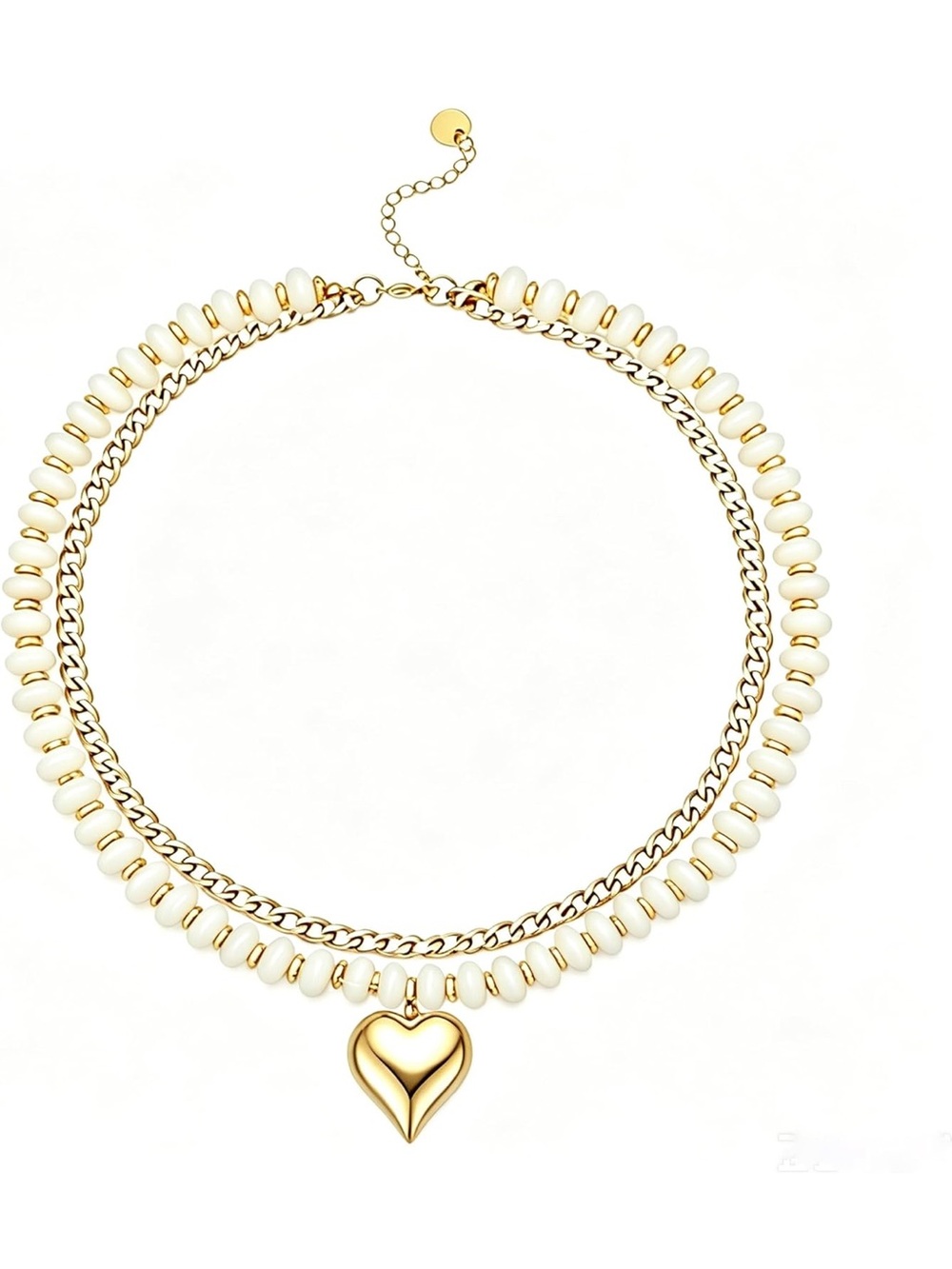 Anthropologie Gold Heart Pendant with Cream Beaded Layered Chains - Picture 6 of 6